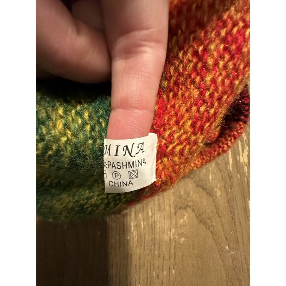 Pashmina Infinity Knit Scarf Silk Multicolor Strip Red Green Yellow Orange - Picture 8 of 9